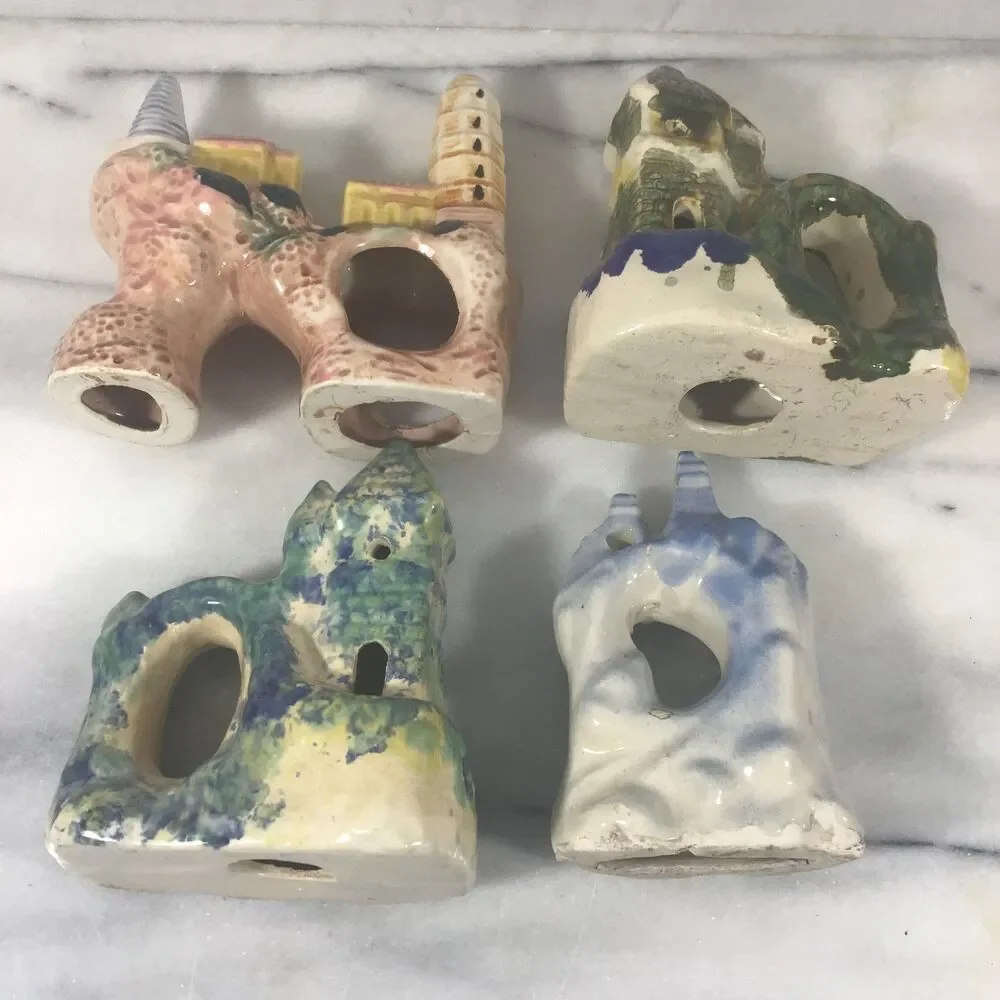 Lot of 12 Vintage Japanese Ceramic Aquarium Figurines - Pagodas & Torii Gates